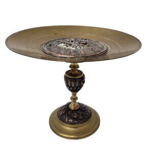 Antique 19th Century Brass French Tazza Etched Ornate Neo Classical Centerpiece